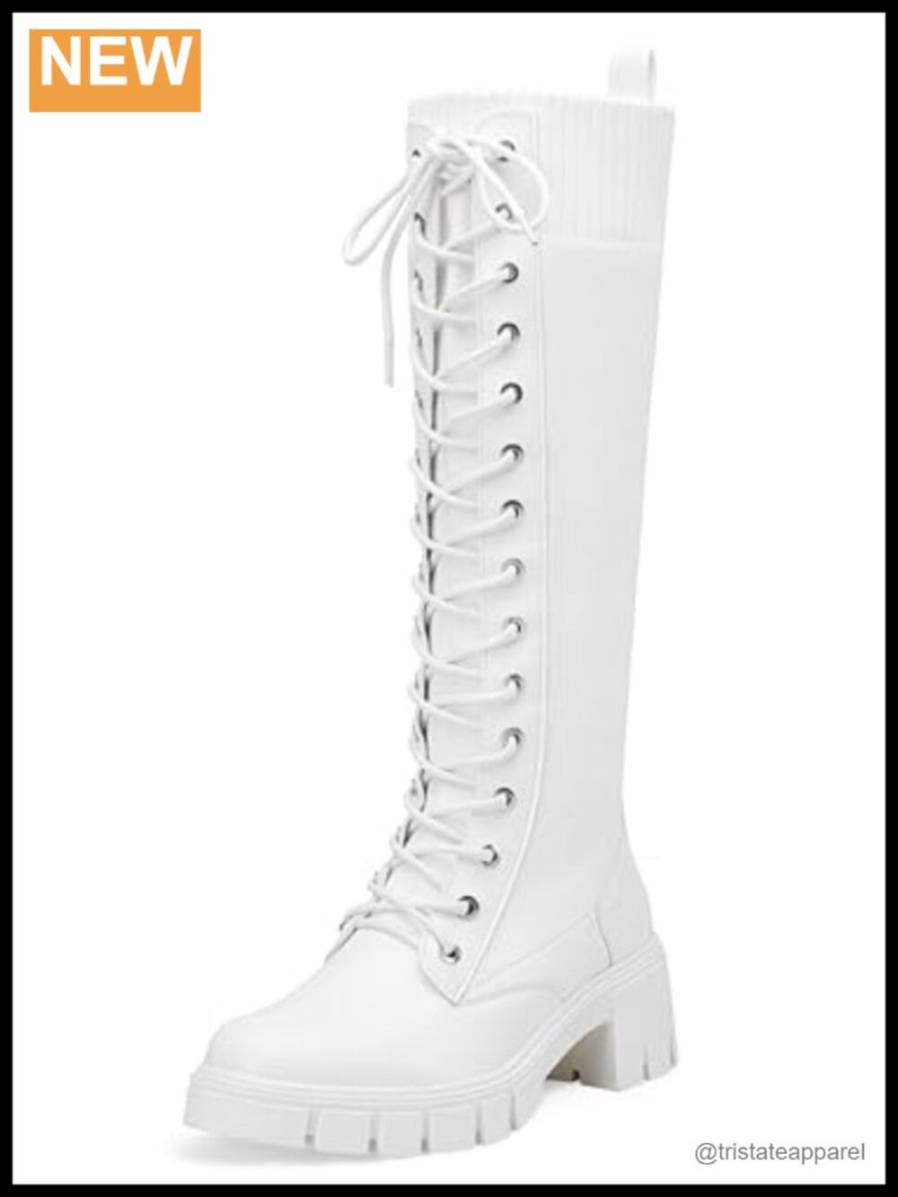 Women's Knee High Lace Up Combat Platform Heel Boots Chunky Non-Slip